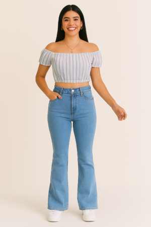 Pantalón tipo jeans corte campana